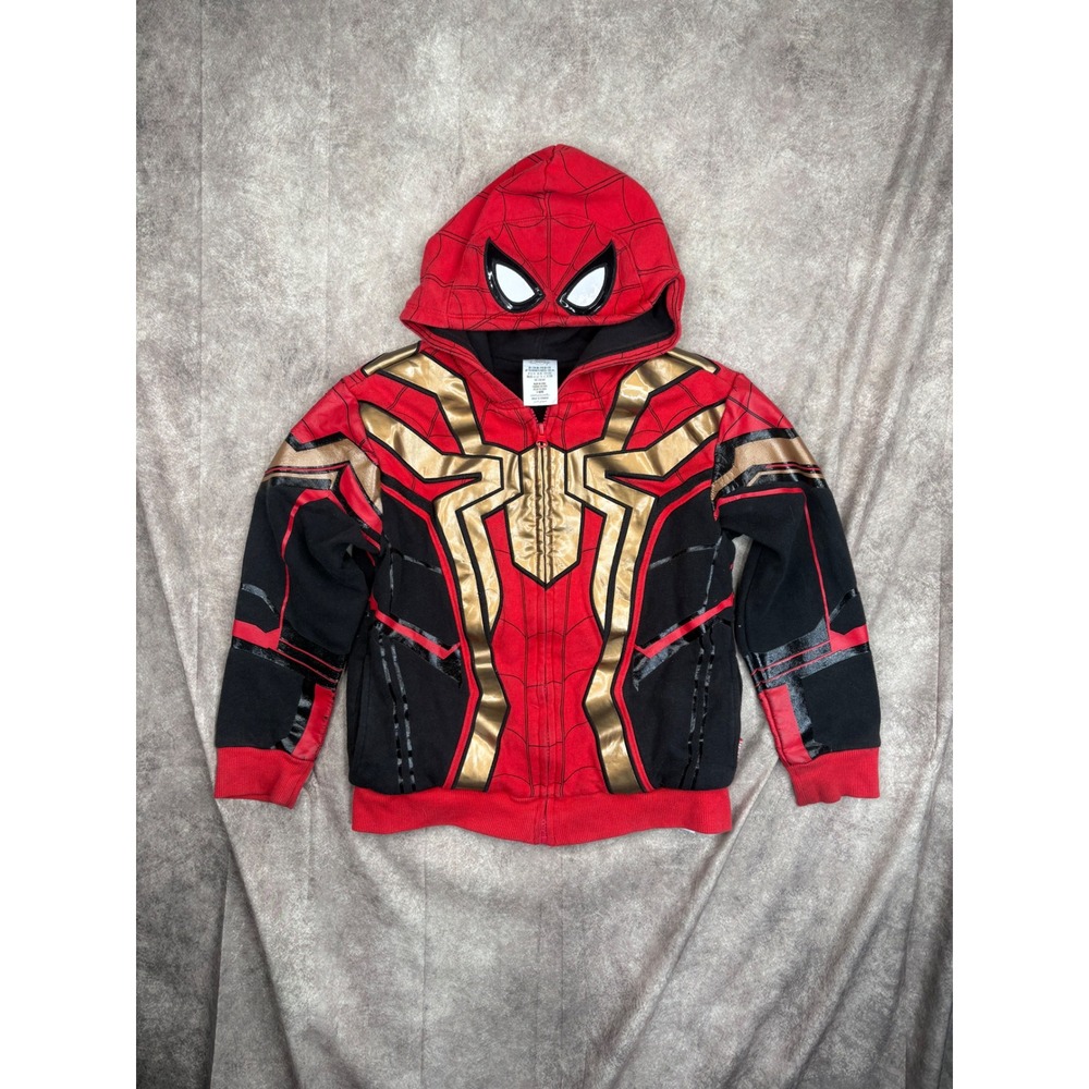 Disney Marvel Spider-Man Iron Spider Zip Up Hoodie Boys Size 7/8 Red Gold Black
